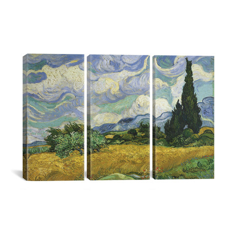 Wheatfield with Cypresses 1889 by Vincent van Gogh // Triptych (3 Piece: 60"L x 40"H)
