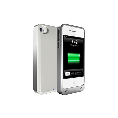 uNu DX Plus Extended Battery Case for iPhone 4/4S // Glossy White & Silver