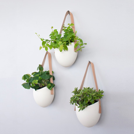 Porcelain and Leather Planter // Set of 3 (Natural)