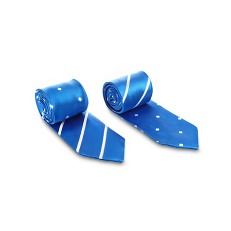 Aqua Blue Satin Dotted Stripe Reversible Tie