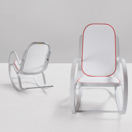 "Rock Me" Wooden Rocking Chair // White w/ Red