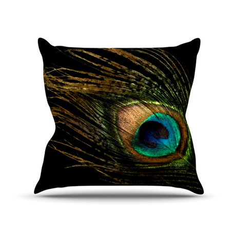 Peacock Black Throw Pillow (18" x 18")
