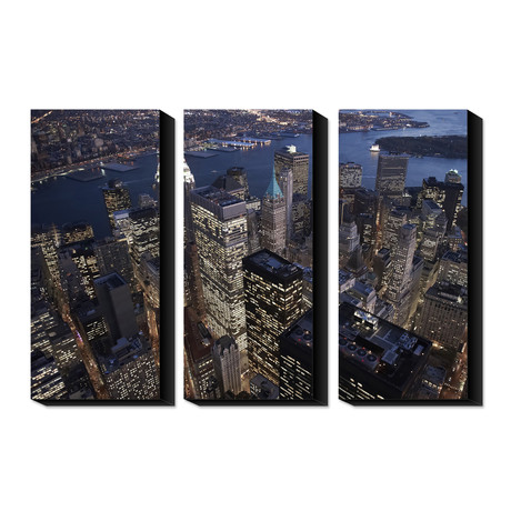 Night Aerial View of the Financial District, NYC // Triptych