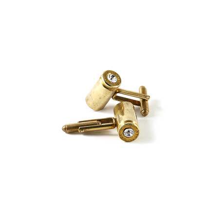 Large Bullet + Crystal Cuff Links (Antique Silver)