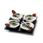 Deep Black Glass Tray with Set of 4 Bowls