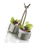Polished Cruet Stand with Set of 2 Small Bowls