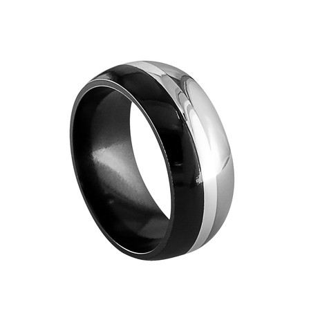 Tuxedo Ring // Black Titanium & Sterling Silver (Size 9)