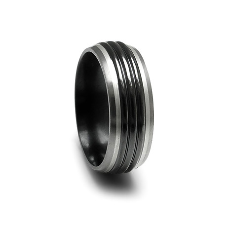 Trio Ring // Black Titanium & Sterling Silver (Size 9)