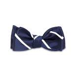 Magnetic Bow Tie // Navy Blue Satin Dotted and Stripe Reversible