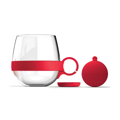 Tea Ball Glass Mug Set // Bazooka Red