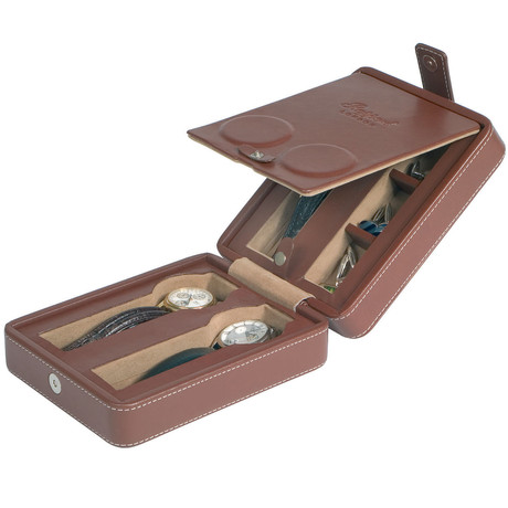 Voyageur 3 Watch and Accessories Case // Brown Leather