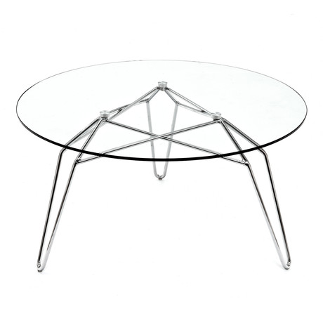 Diamond Coffee Table // Chrome Base + Round Glass Top