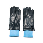Perforated Nappa Glove Knitted Cuff // Black & Ash Blue (S)