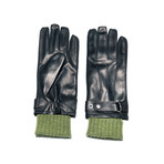 Perforated Nappa Glove Knitted Cuff // Black + Fern (M)