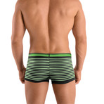 2 Pack Cotton Stretch Solid & Repeat Stripe Brazilian Trunks // Green (L)