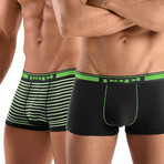 2 Pack Cotton Stretch Solid & Repeat Stripe Brazilian Trunks // Green (L)