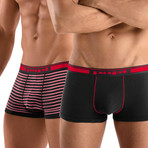 2 Pack Cotton Stretch Solid & Repeat Stripe Brazilian Trunks // Red (L)