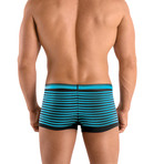 2 Pack Cotton Stretch Solid & Bold Stripe Brazilian Trunks // Turquoise (L)