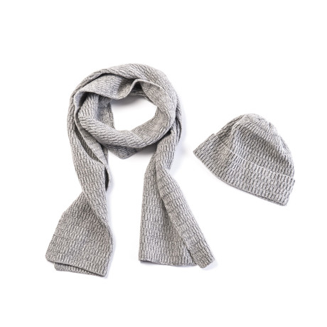Cashmere Blend Twisted Check Two-Tone Stitch Scarf + Hat