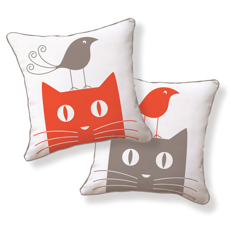 Bird on Cat Pillow