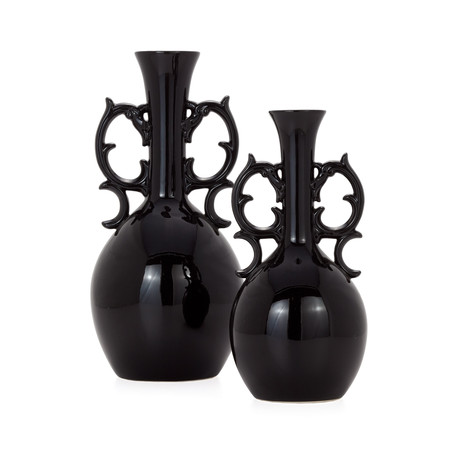 Deco Handle Vase // Black (Short: 6.5"Dia x 13.25H")