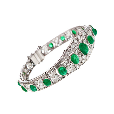 Art Deco Emerald & Diamond Platinum Bracelet // c. 1925