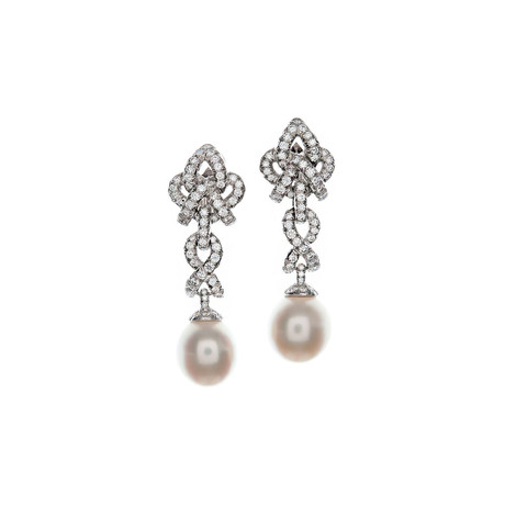 Henry Dunay Pearl, Diamond & White Gold Dangle Earrings