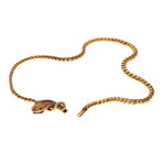 English Snake Motif Emerald & Ruby Yellow Gold Necklace