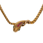 English Snake Motif Emerald & Ruby Yellow Gold Necklace