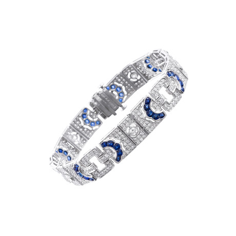 Sapphire Diamond Art Deco Style Platinum Bracelet