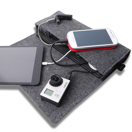 Portable Charging Station Folio with Built-in Battery // Grey Felt