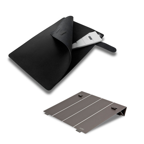 Portable Laptop Stand + Sleek Leather Folio // Titanium (Titanium)