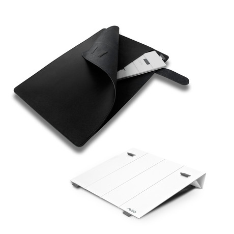 Portable Laptop Stand + Sleek Leather Folio // White (White)
