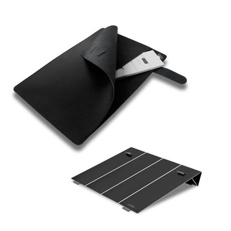Portable Laptop Stand + Sleek Leather Folio // Black (Black)
