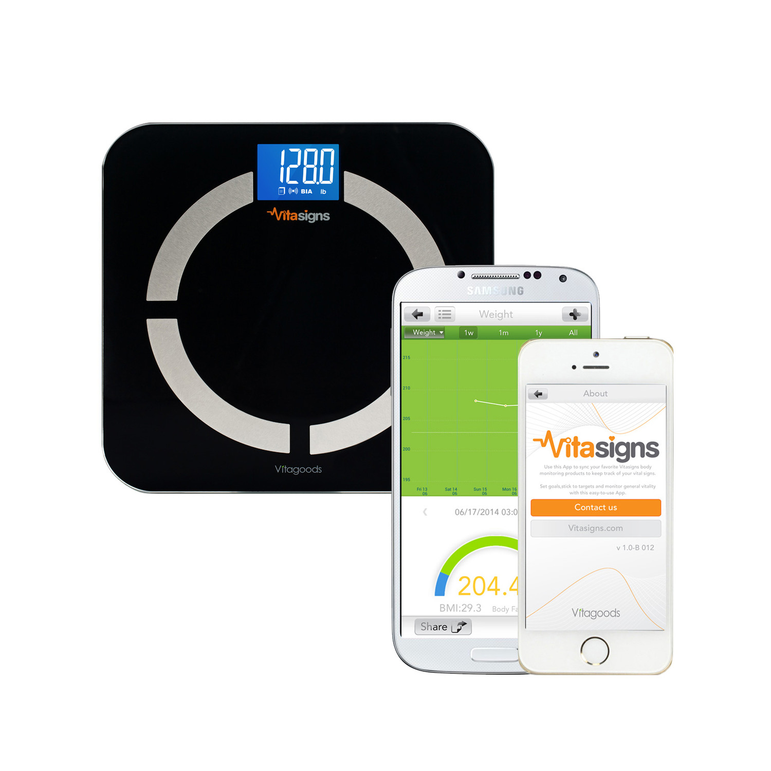 Vitasigns Bluetooth Digital Body Analyzer Scale, Black Glass