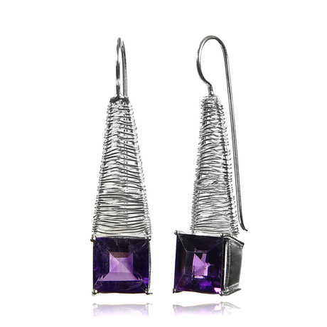 Step Ladder Earrings with Square Stone  //  Amethyst
