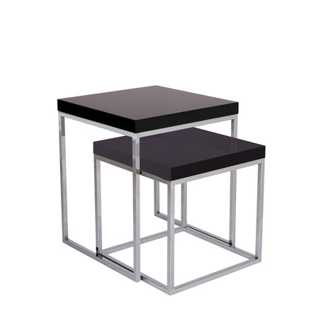 Prairie Niche End Tables // Set of 2 (High Gloss Black Tops, Chrome Legs)
