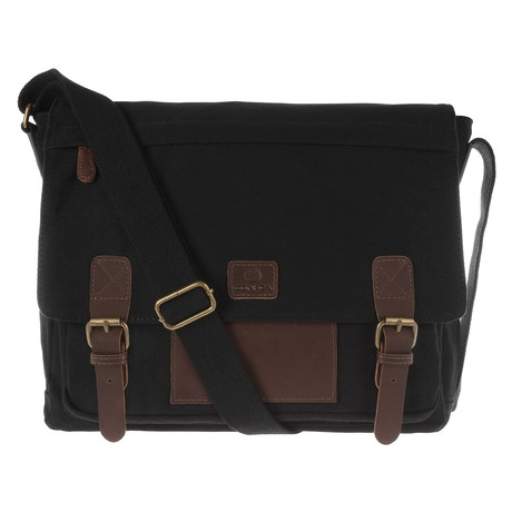 Hoxton Canvas and Leather Messenger Bag // Pure Black