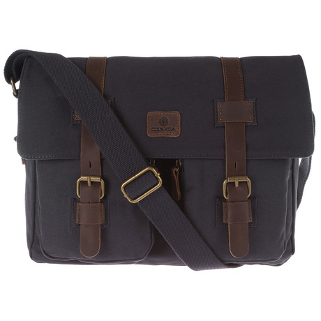 Borough Canvas and Leather Messenger Bag // Navy