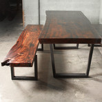 Burned Top Alkasas Set //  1 Dining Table & 2 Benches