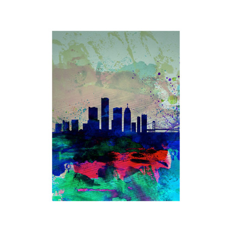 Detroit Watercolor Skyline (15"W x 20"H)