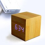 Cube Click Clock Blue LED // Beech