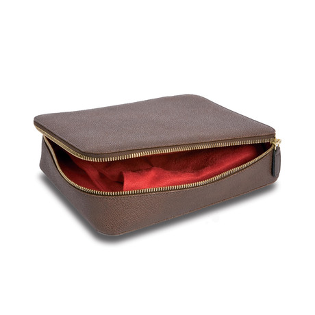 Brown Canvas Jewelry Box With Red Interior