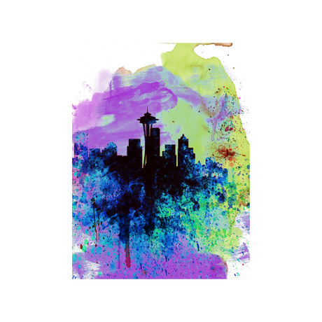 Seattle Watercolor Skyline 1 (15"W x 20"H)