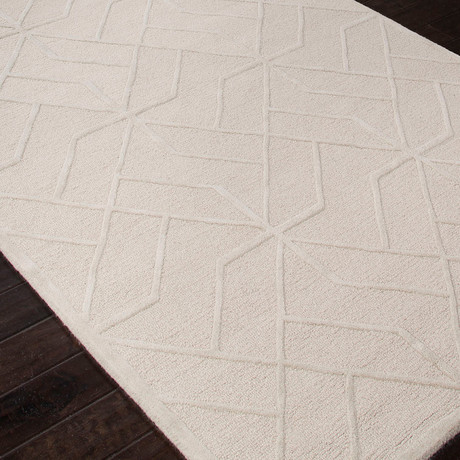 Hand-Tufted Looped & Cut Wool // Ivory & White (5' x 8')