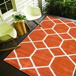 Hand-Tufted Geometric Pattern Wool/Art Silk // Orange & Ivory (5' x 8')
