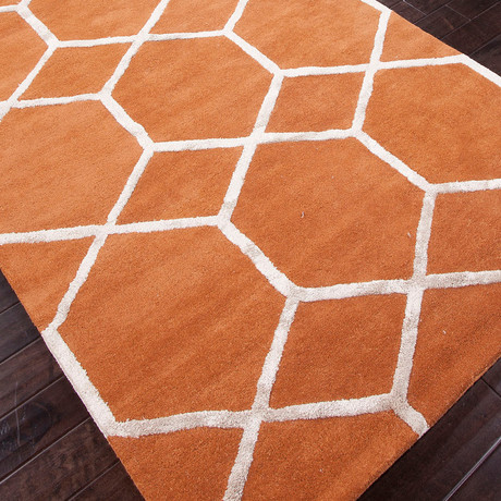 Hand-Tufted Geometric Pattern Wool/Art Silk // Orange & Ivory (3.6' x 5.6')