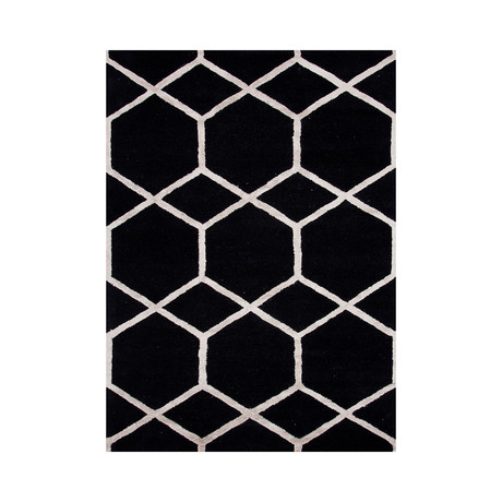Hand-Tufted Geometric Pattern Wool // Art Silk Black (2' x 3')