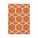 Hand-Tufted Geometric Pattern Wool/Art Silk // Orange & Ivory (5' x 8')
