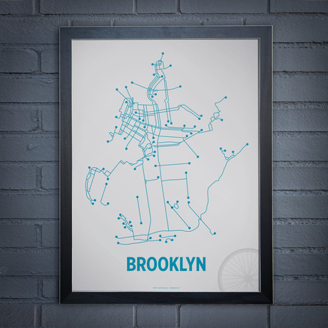 Brooklyn Bike Lithograph // Light Gray + Blue
